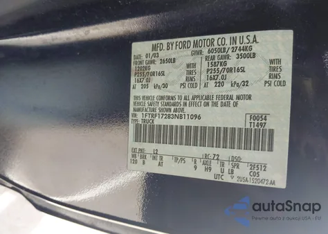 2003 Ford F-150 Xl/Xlt z USA, uszkodzony, nr VIN 1FTRF17283NB11096